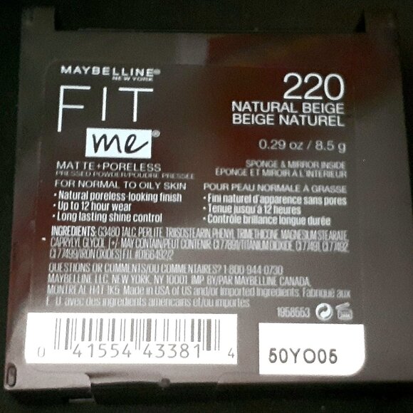 NEW!! Maybelline Fit Me Matte + Poreless Powder 220 Natural Beige 0.29oz / 8.5g - Picture 3 of 3